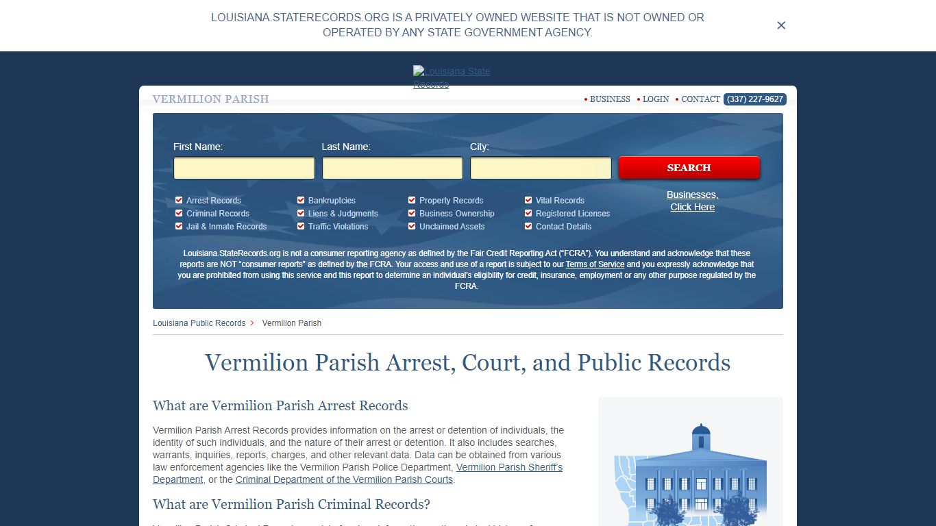 Vermilion Parish Arrest, Court, and Public Records