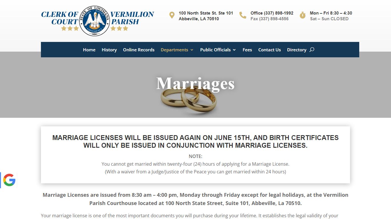 Marriages - Vermilion Clerk of Court